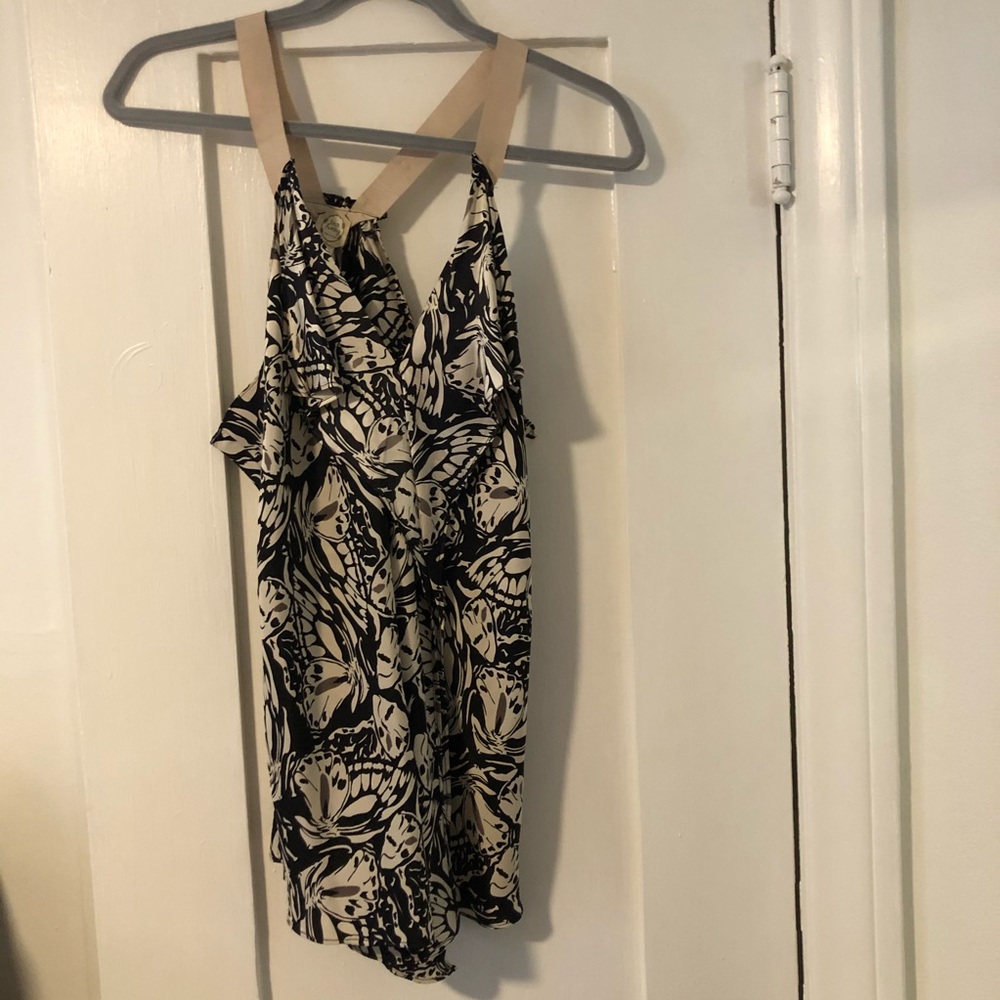 Ruffle front silk Anthro blouse butterfly print - Y2K - size L